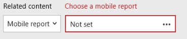 Captura de pantalla en la que se muestra la opción Contenido relacionado establecida en Informe móvil y la opción Seleccionar un informe móvil en No establecido.