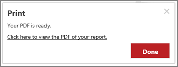 Captura de pantalla del cuadro de diálogo Imprimir para un informe PDF.