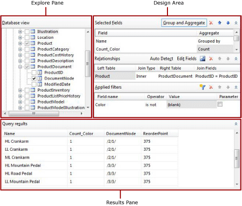 Interfaz de usuario del Diseñador de consultas relacionales (Generador de  informes) - SQL Server Reporting Services (SSRS) | Microsoft Learn