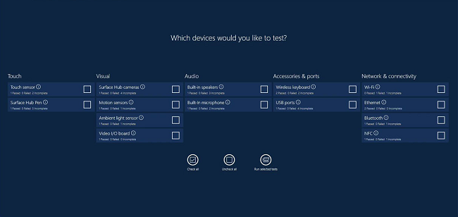 Captura de pantalla de opciones de prueba.