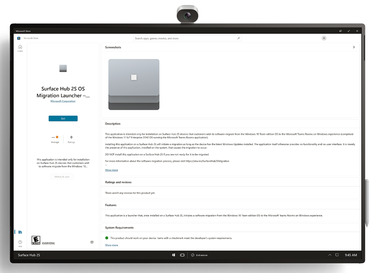 Captura de pantalla del iniciador de migración del sistema operativo Surface Hub 2S.