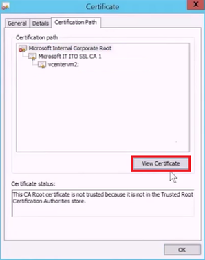 Captura de pantalla de la página Ver certificado.