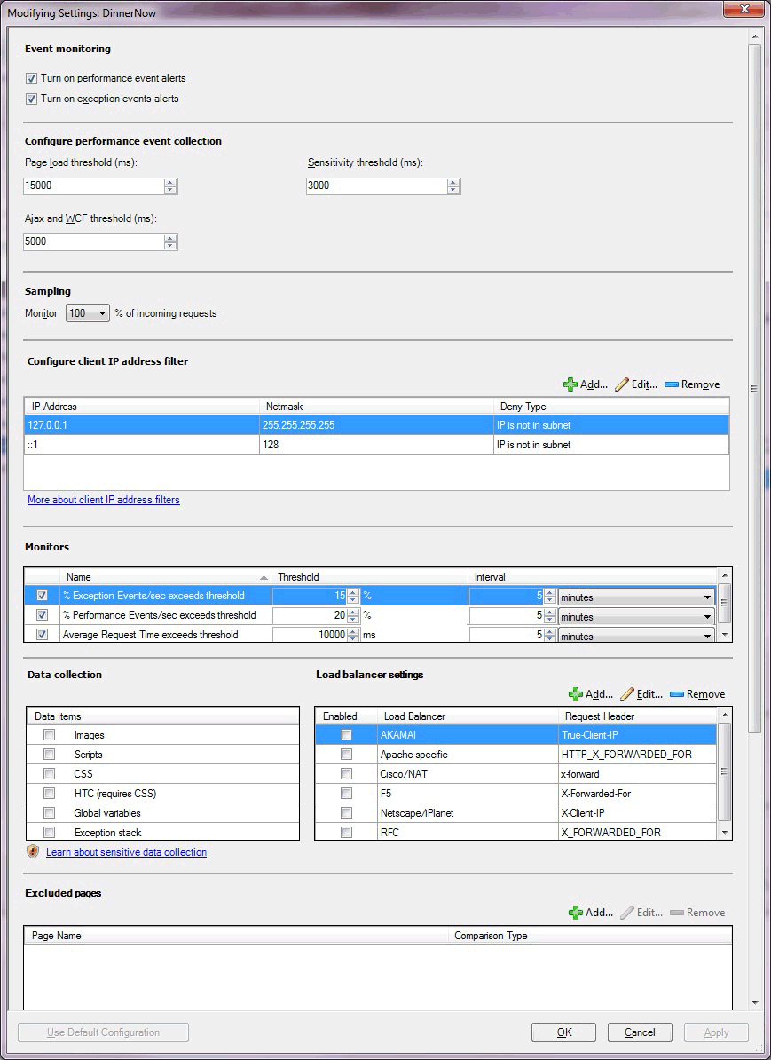 Captura de pantalla de la modificación de la configuración del lado cliente.