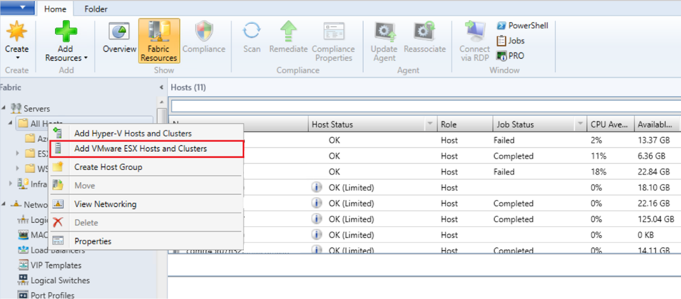 Captura de pantalla que muestra la opción Agregar hosts.
