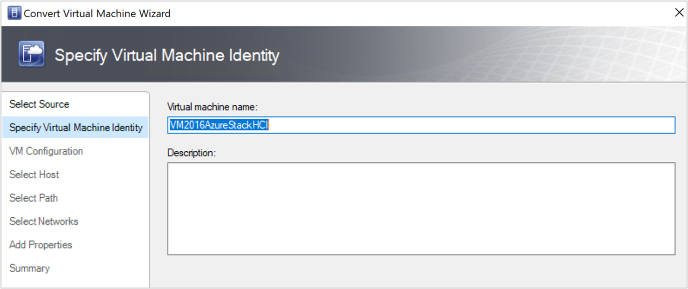 Captura de pantalla que muestra la opción de nombre de máquina virtual.