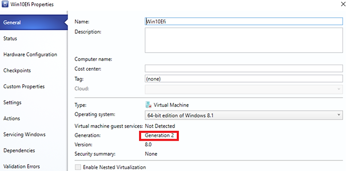 Captura de pantalla de la conversión de la máquina virtual a la segunda generación.