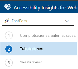 Screenshot of Accessibility Insights for Web with the second option of tab stops selected.