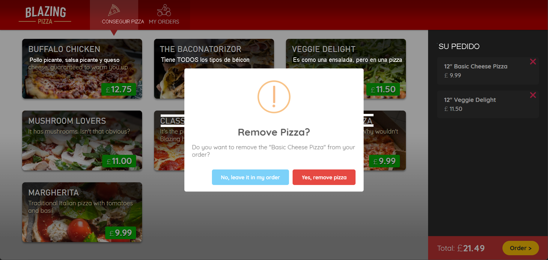 Screenshot showing the SweetAlert dialog box.
