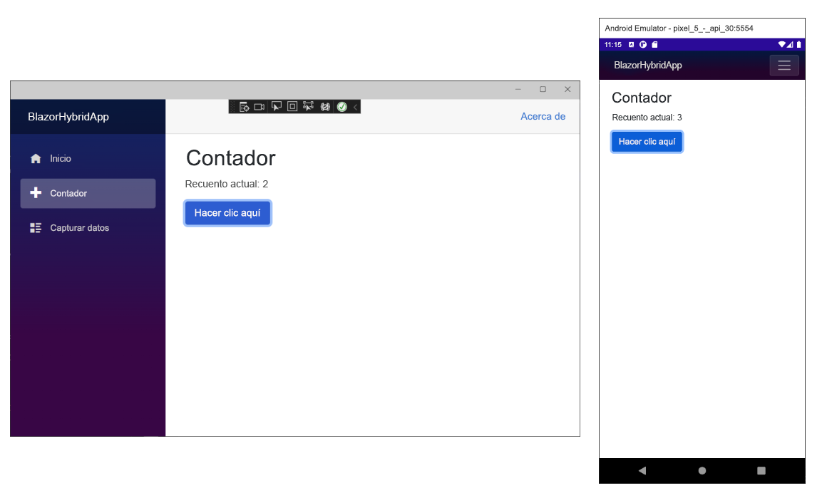 Captura de pantalla que muestra la pestaña Contador.