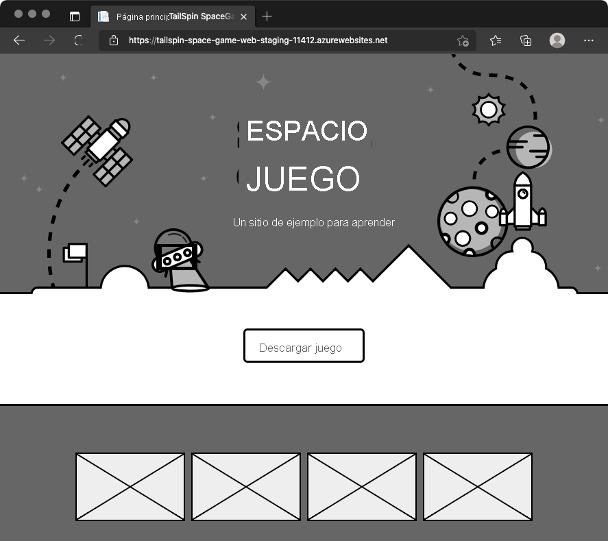 A screenshot of web browser showing the Space Game website in the Staging environment.