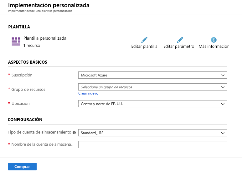 Figura 5: Plantilla de Azure Resource Manager representada en Azure Portal.
