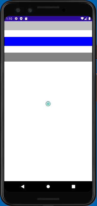 Captura de pantalla que muestra tres cuadros apilados verticalmente en un dispositivo Android con 30 espaciados entre cada uno.