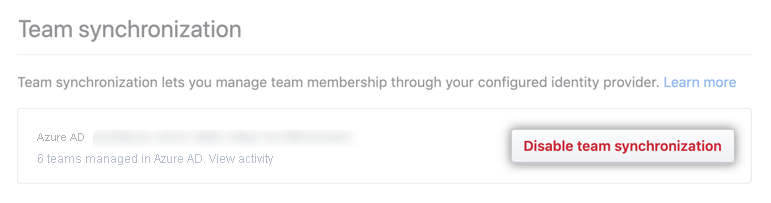 Captura de pantalla de la configuración de la organización para deshabilitar la sincronización de equipos.