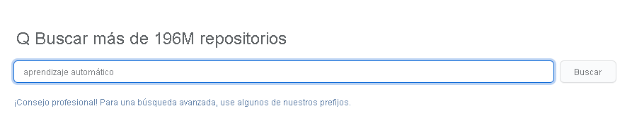Captura de pantalla que muestra los temas de búsqueda de GitHub.