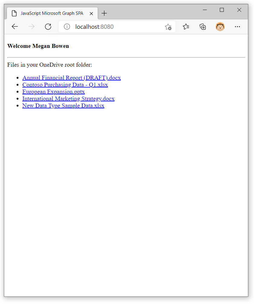 Captura de pantalla que muestra la lista de archivos.