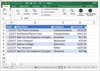 Captura de pantalla de ejemplo de libro de Excel.