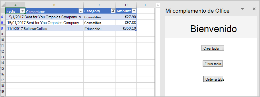 Captura de pantalla de la tabla filtrada y ordenada por tutorial en Excel.
