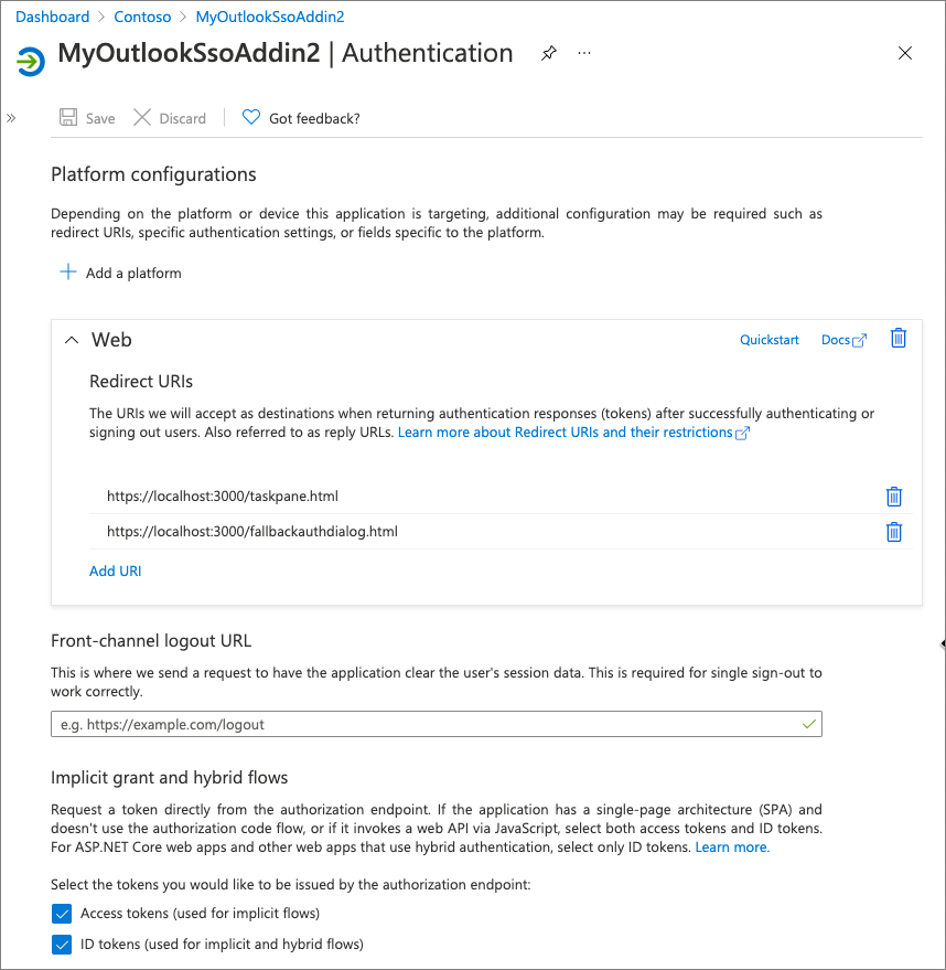 Captura de pantalla de la configuración de autenticación de la aplicación.