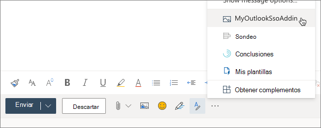 Captura de pantalla del complemento cargado en Outlook.