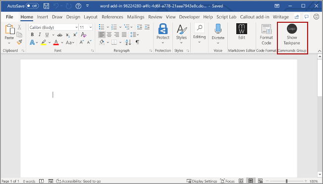 Captura de pantalla de la aplicación Word con el botón Mostrar panel de tareas resaltado.