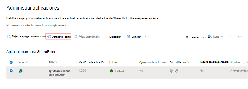 Captura de pantalla del botón Catálogo de aplicaciones con Sincronización con Teams.