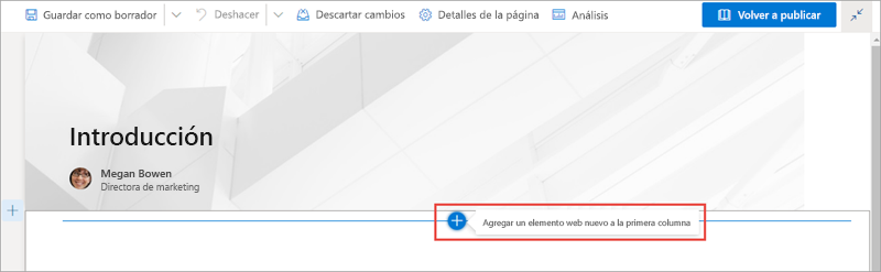 Recorte de pantalla de cómo agregar el elemento web a la página actual de SharePoint.