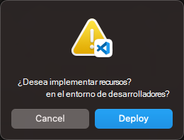 Captura de pantalla de un cuadro de diálogo para confirmar la implementación.