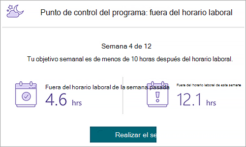 Captura de pantalla del punto de control del programa donde se resumen los datos para mostrar el progreso individual del plan.