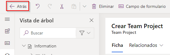 Captura de pantalla del botón Atrás