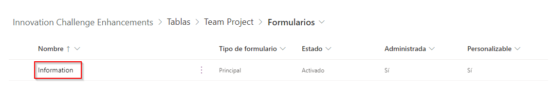 Captura de pantalla del formulario de información