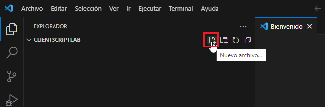 Captura de pantalla del botón Archivo nuevo