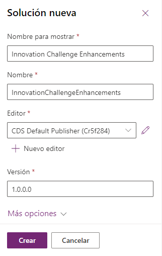 Captura de pantalla de las propiedades de la nueva solución
