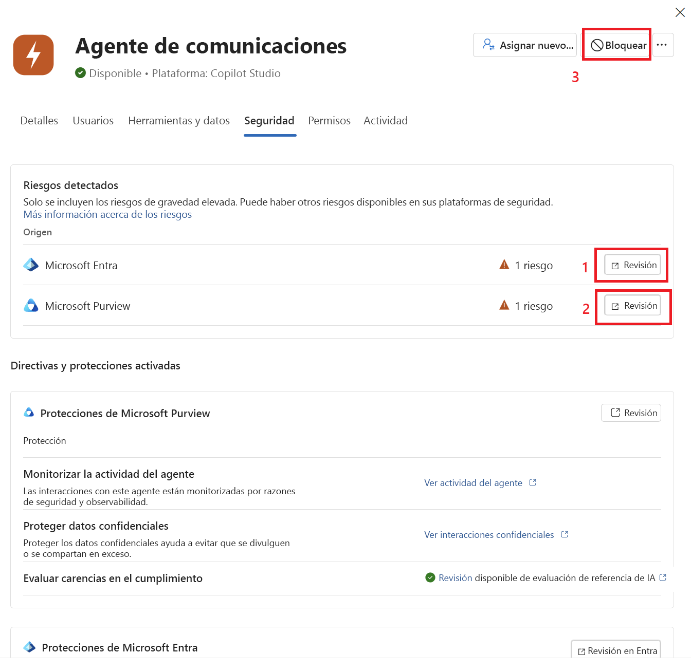 Screenshot showing the Security tab with risk and Block option.
