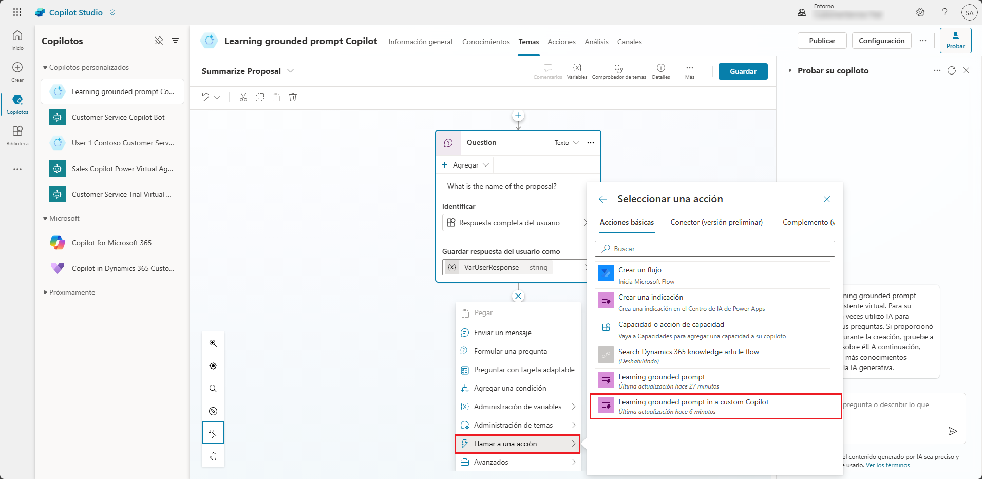 Captura de pantalla del desencadenador, con Llamar a una acción y la acción resaltadas