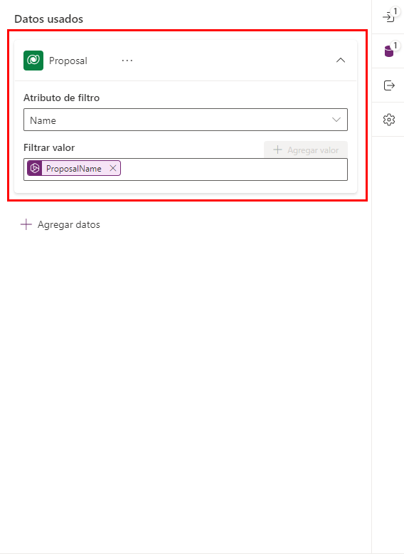 Captura de pantalla con los ajustes de la solicitud de la propuesta