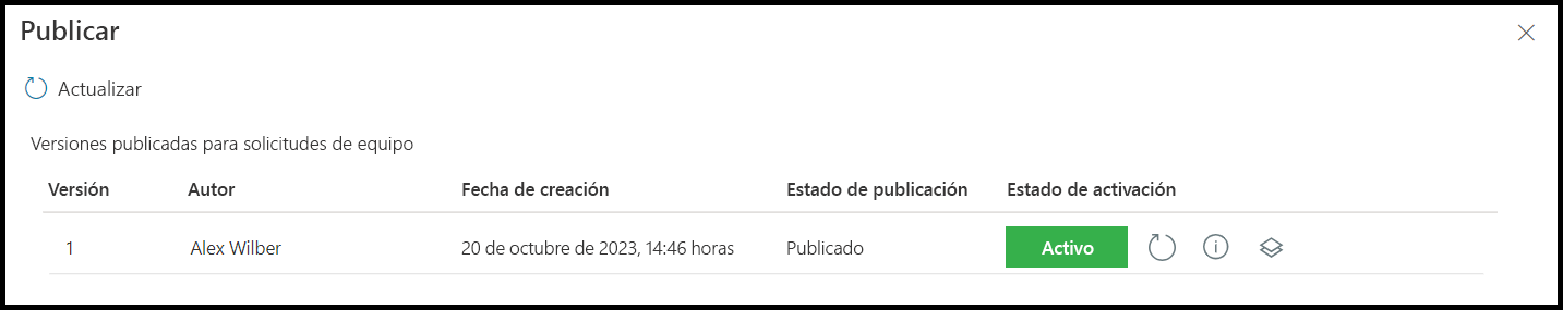 Captura de pantalla del proceso de flujo de trabajo del kit de aprobaciones tras publicar correctamente