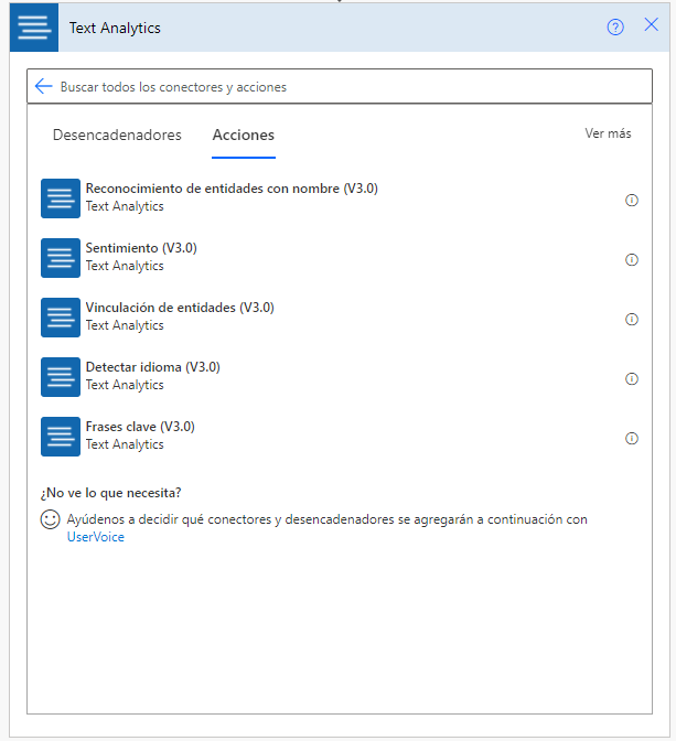 Acciones del conector de Text Analytics