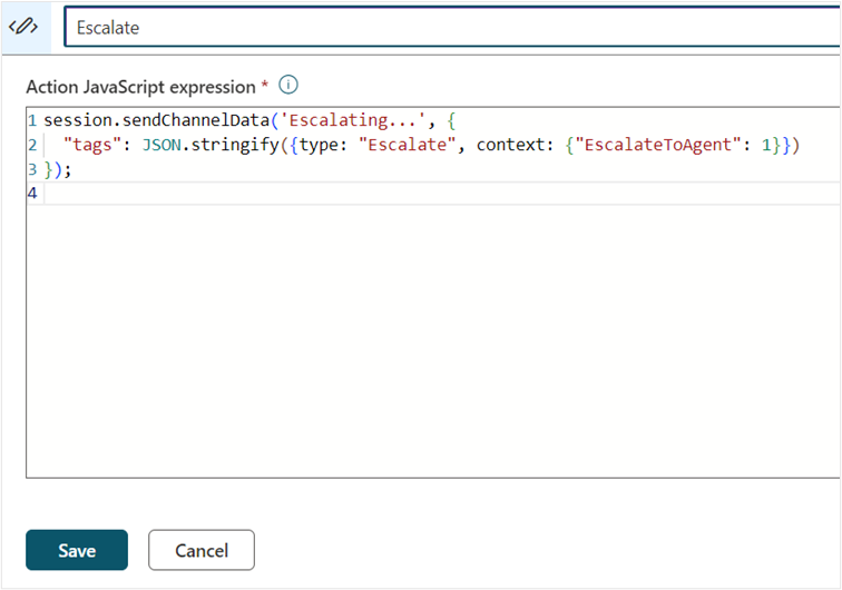 Screenshot of the action named to Escalate and the Save button.