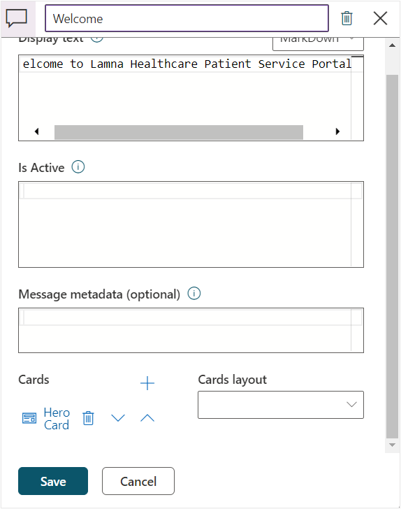 Screenshot of the Welcome statement with details filled out and the card added.