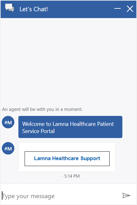 Screenshot of the chat widget welcome scenario message.