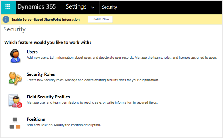 Screenshot of the Users option in the Security section.