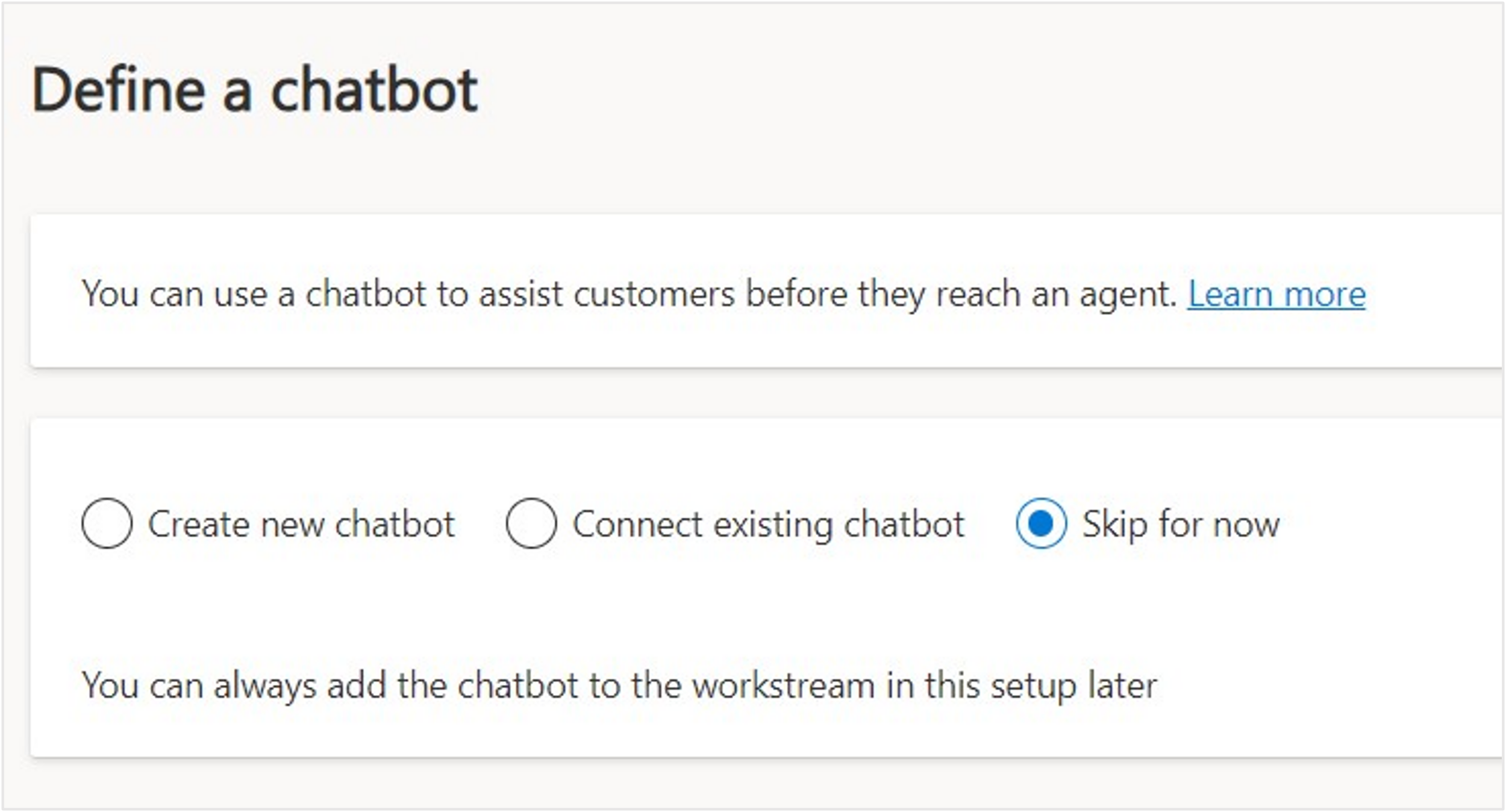 Screenshot of the notification that, by default, conditions can't be set and all items are routed to the queue.