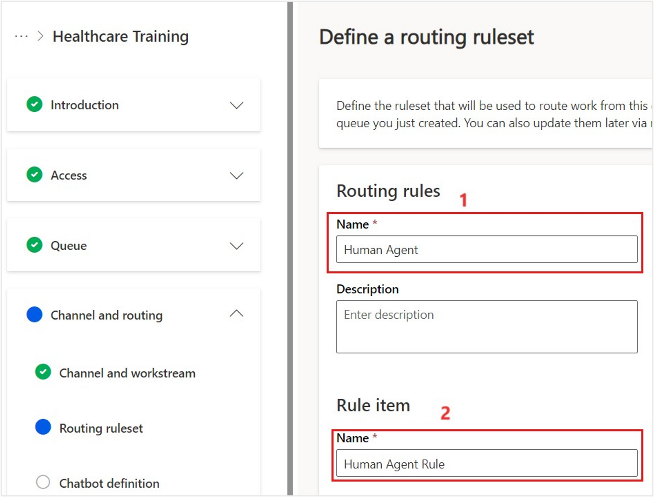Screenshot of the setup page to define a routing ruleset.