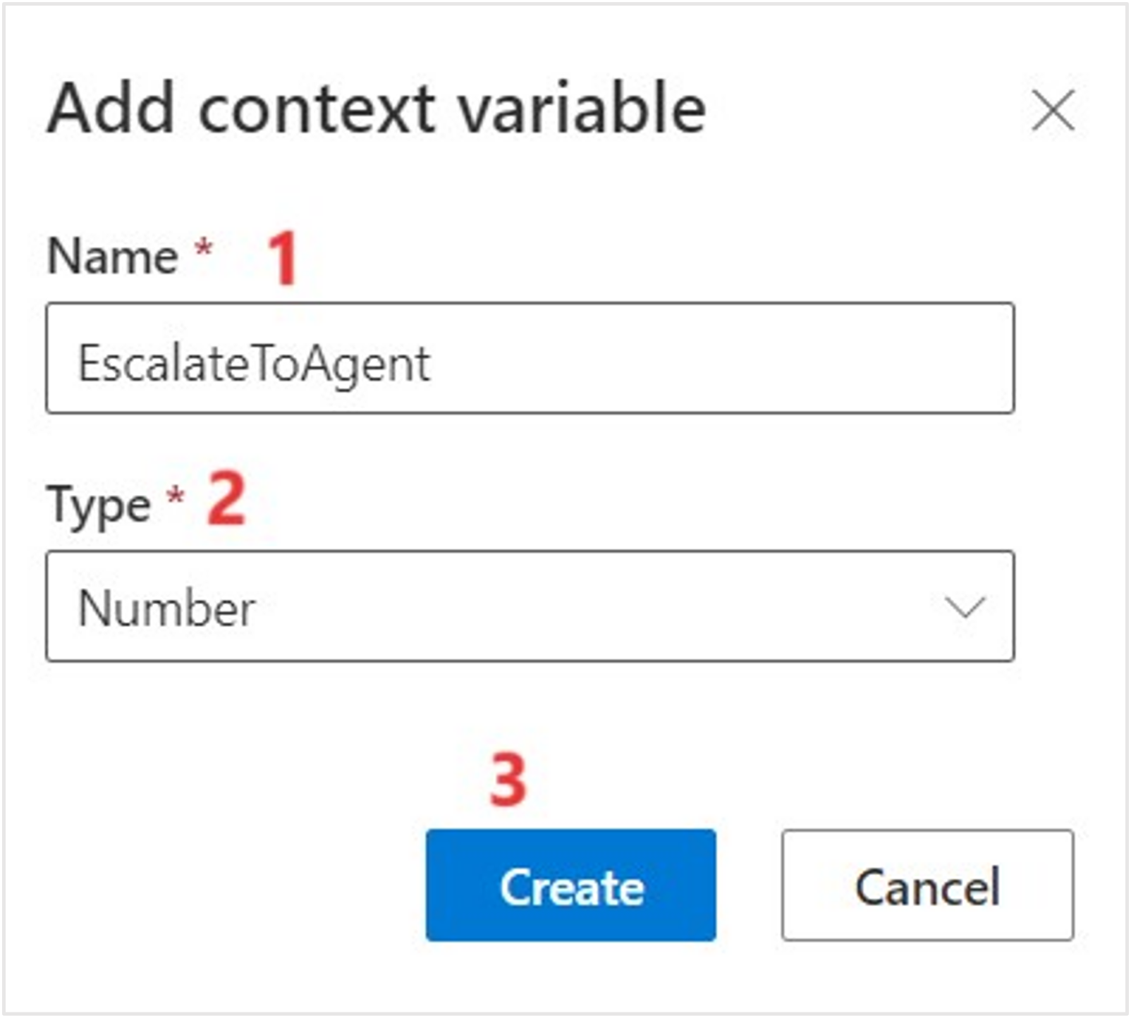 Screenshot of adding context variable details.
