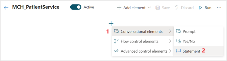 Screenshot of the Conversational elements flyout control.