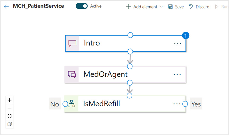 Screenshot of the Intro, Medication, and Medication or Agent decision branches connected.