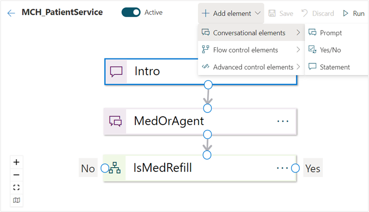 Screenshot of the Prompt, Yes, No, and Statement options with the Prompt menu selected.