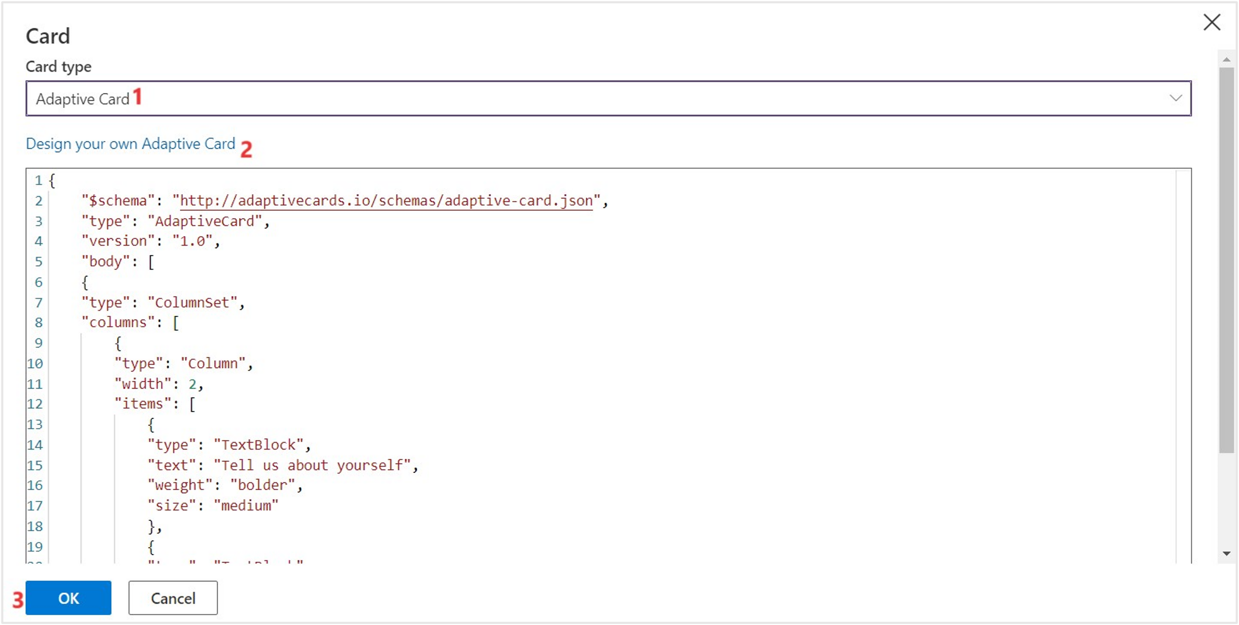 Screenshot of the Adaptive Card populated with Adaptive Card for Medication refill text.