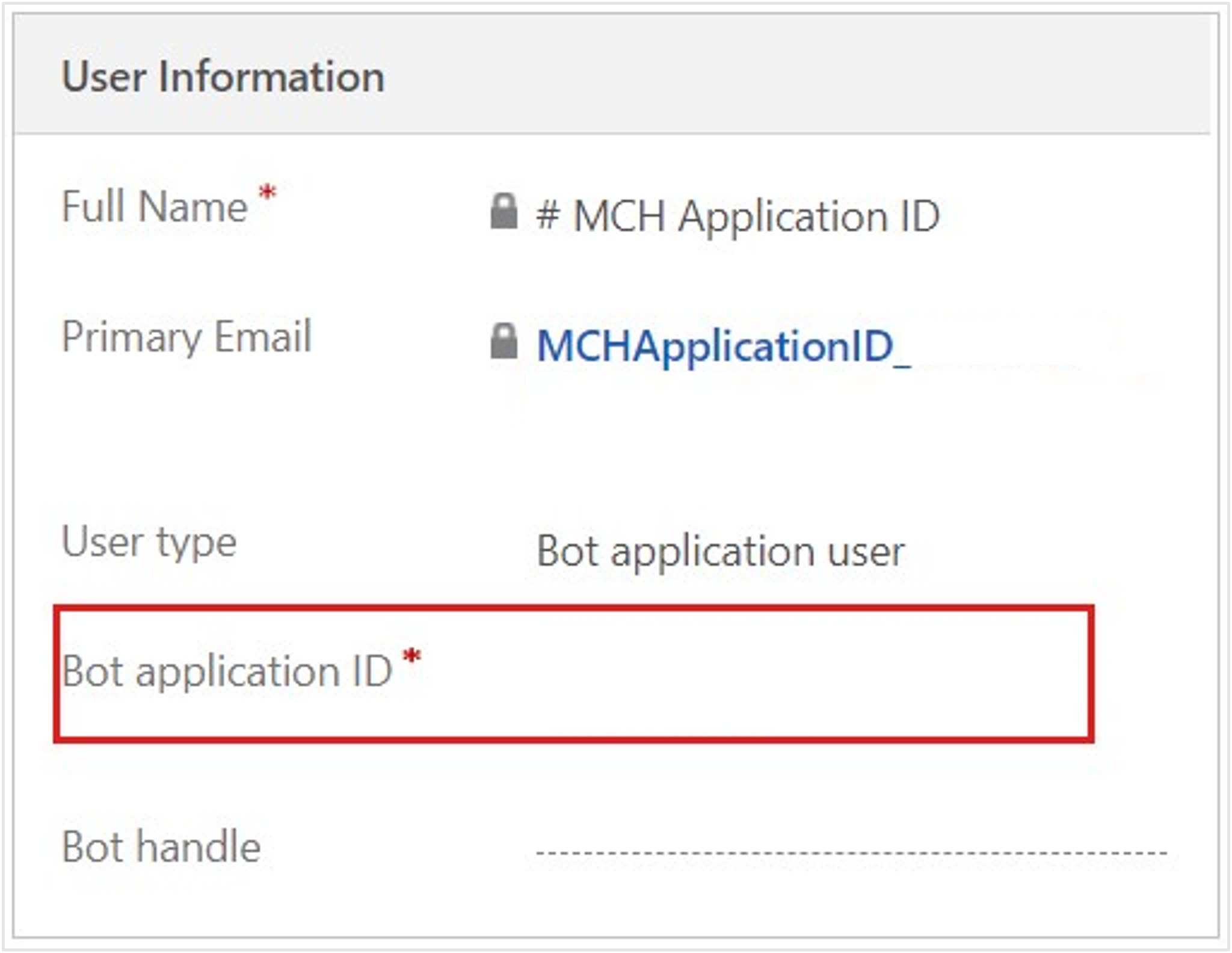 Screenshot of the Bot application I D field filled out in the form.