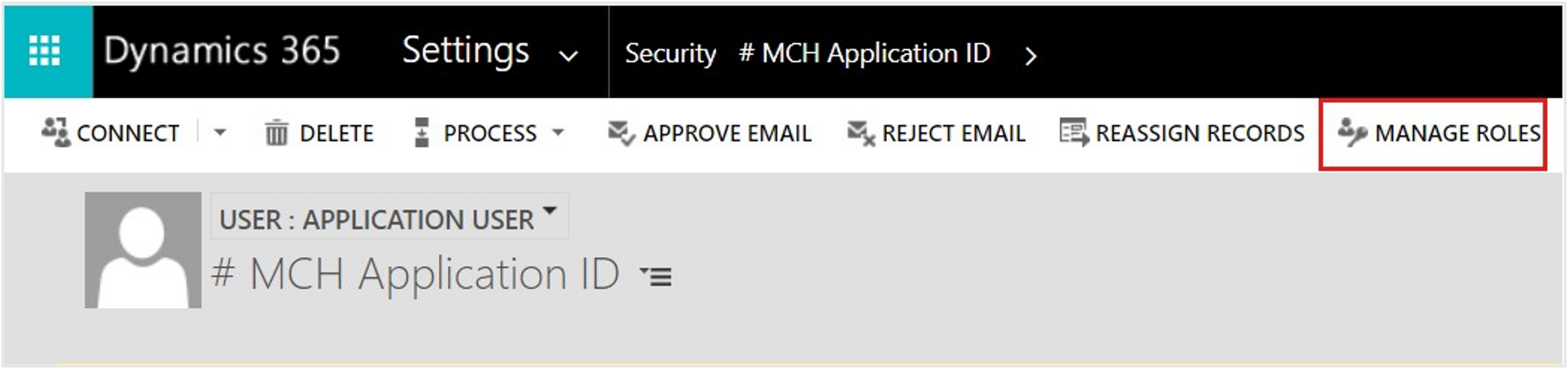 Screenshot of the Manage Roles option highlighted on the command bar.